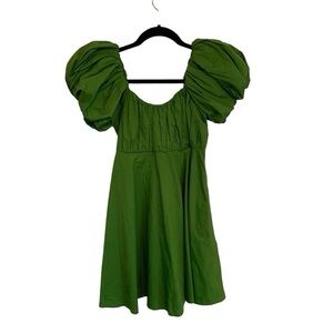 Abercrombie and Fitch Poplin Puff Sleeve Babydoll Green Mini Dress XS With Tags